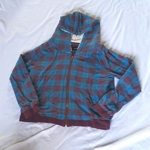 (L) Hurley Zippered Hoodie, Blue and Maroon